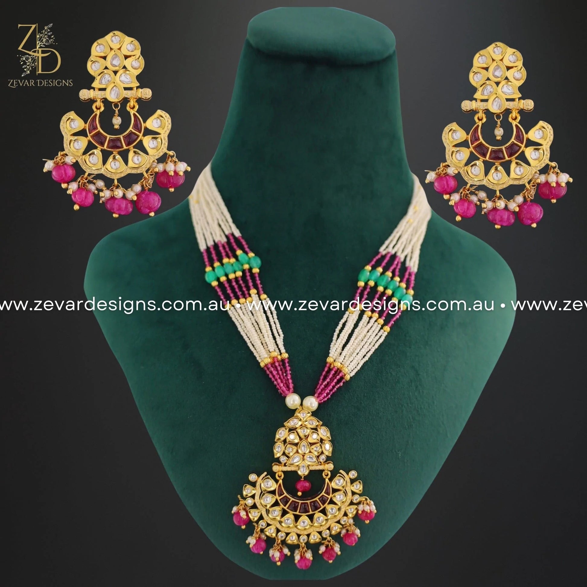 Zevar Designs Long Necklace Sets Kundan Pendant Set in Hot Pink