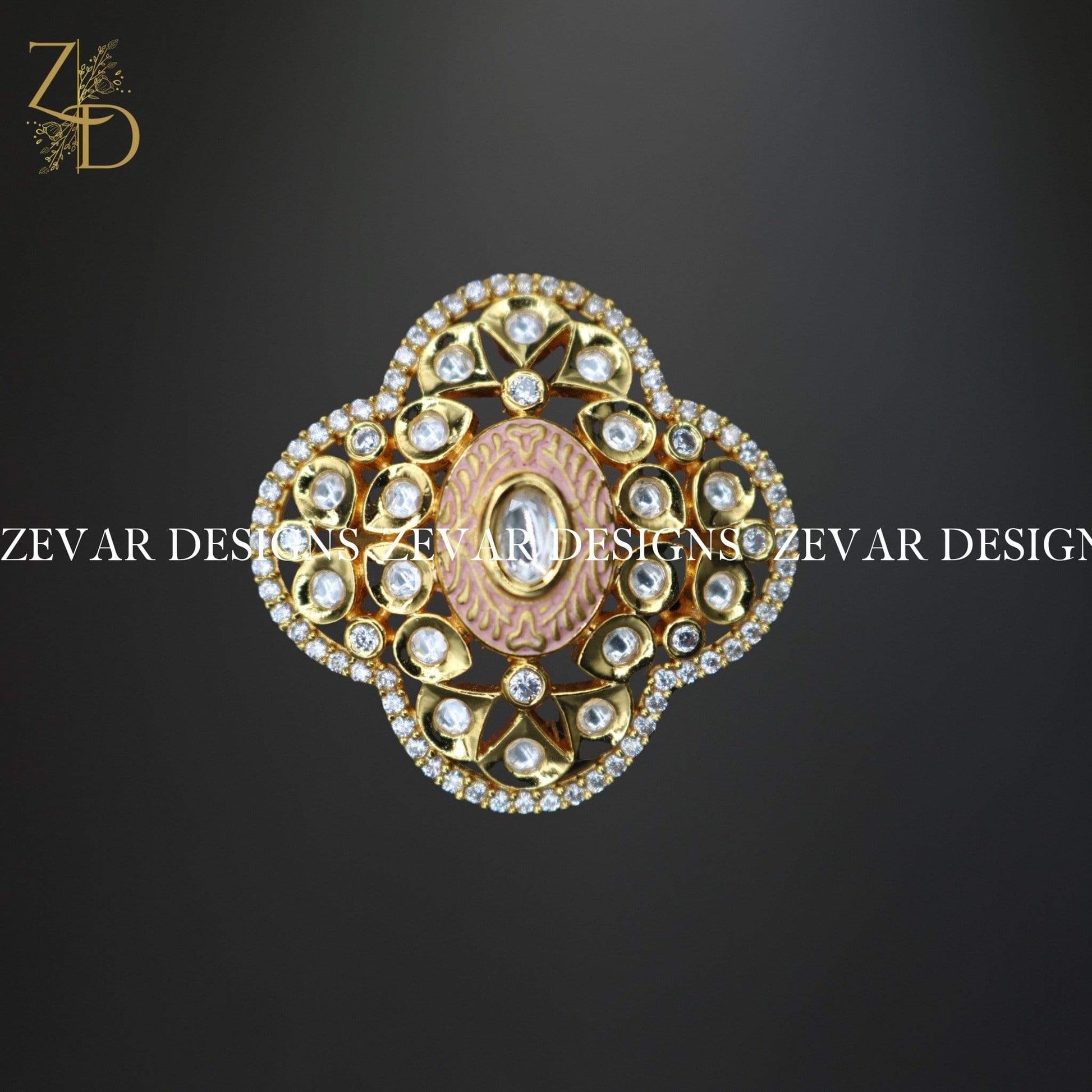 Zevar Designs Kundan Ring Kundan Meena Ring - Pink