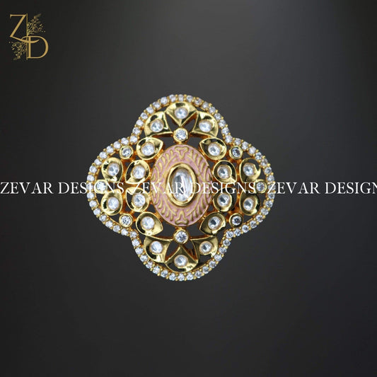 Zevar Designs Kundan Ring Kundan Meena Ring - Pink