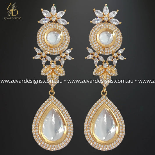 Zevar Designs Fusion-Amrapali Kundan Polki and AD Earrings in Gold Polish