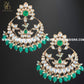 Zevar Designs Kundan Earrings Kundan Polki Chandbali in Rose Gold and Emerald Green