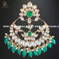 Zevar Designs Kundan Earrings Kundan Polki Chandbali in Rose Gold and Emerald Green