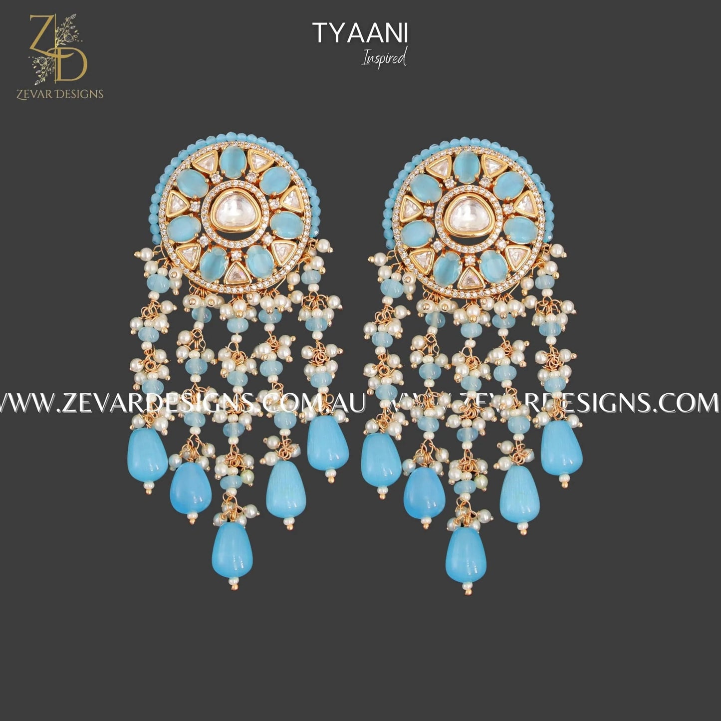 Zevar Designs Designer Necklace Sets Kundan Polki Choker Set - Blue