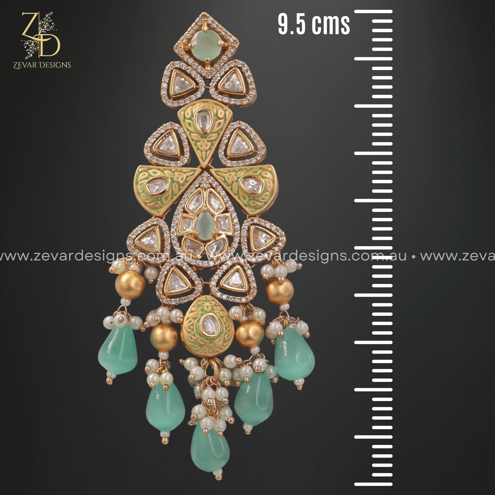 Zevar Designs Designer Necklace Sets Kundan Polki Choker Set with Tikka - Mint