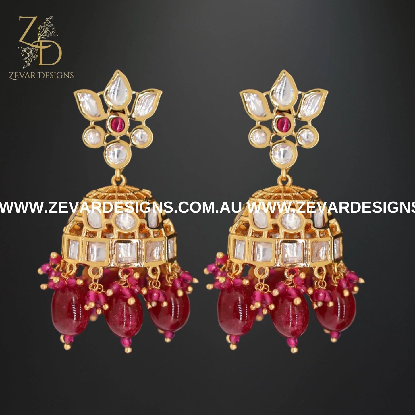 Zevar Designs Necklace Sets Kundan Polki Choker Set with Tikka - Ruby Red