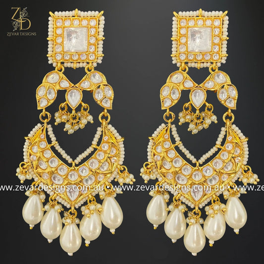 Zevar Designs Kundan Earrings Kundan Polki Earrings in Pearl