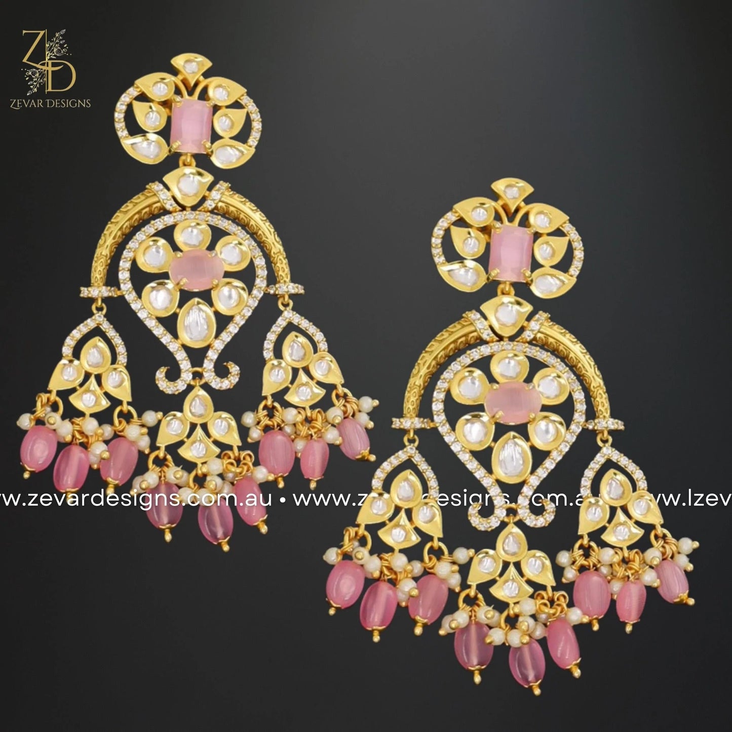 Zevar Designs Kundan Earrings Kundan Polki Earrings in Pink