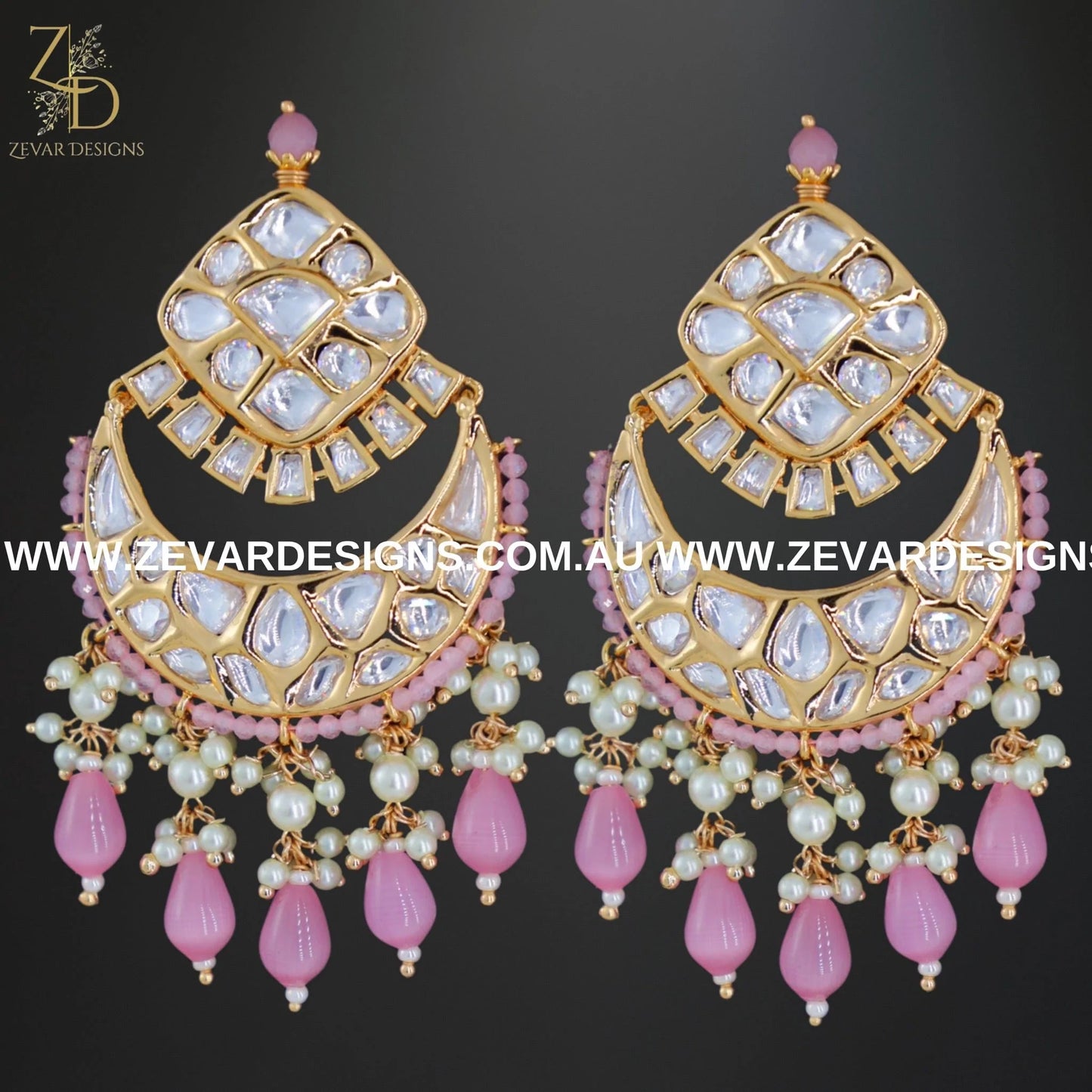 Zevar Designs Kundan Earrings Kundan Polki Earrings - Pink