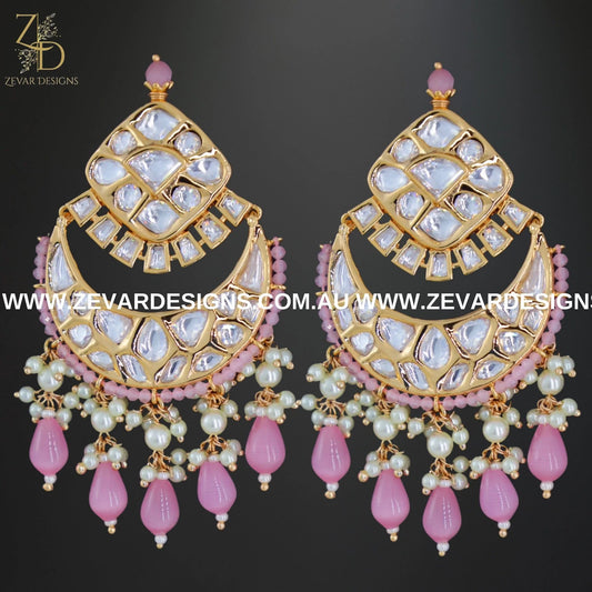 Zevar Designs Kundan Earrings Kundan Polki Earrings - Pink