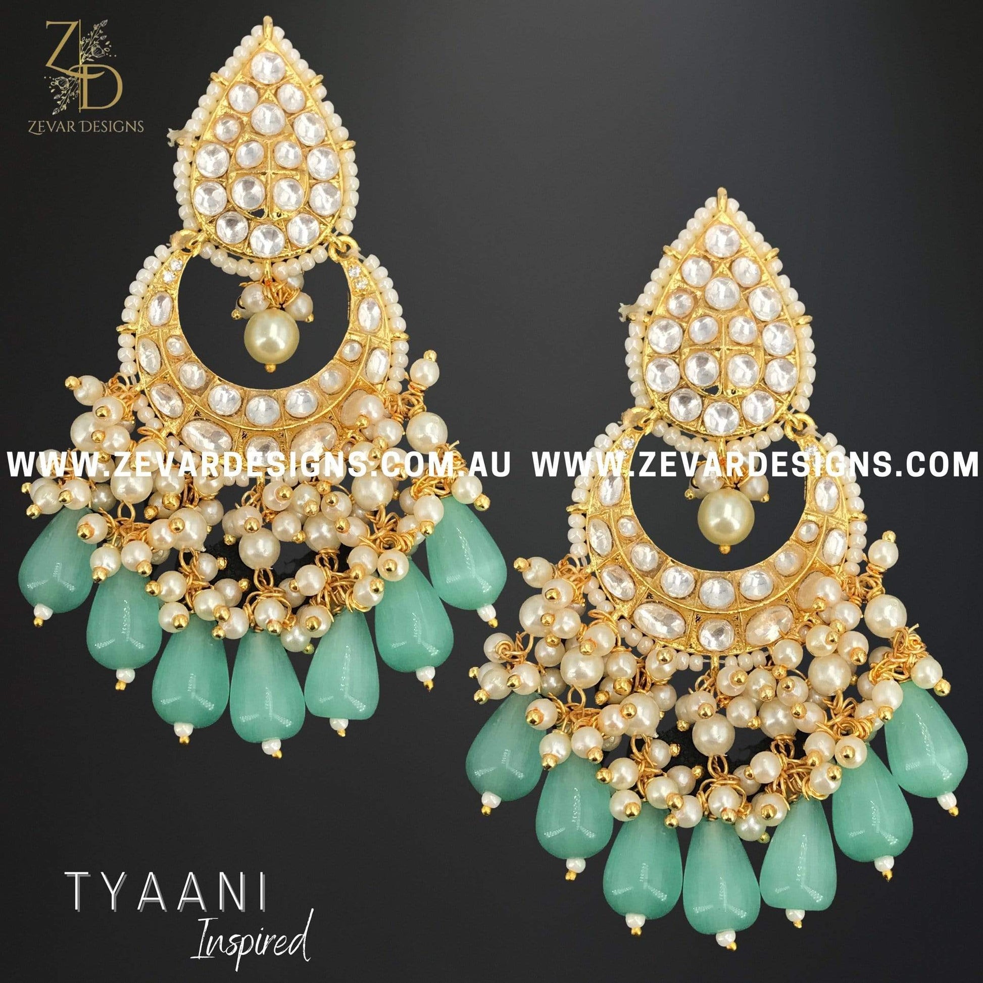 Zevar Designs Kundan Earrings Kundan Polki Earrings in Mint Green