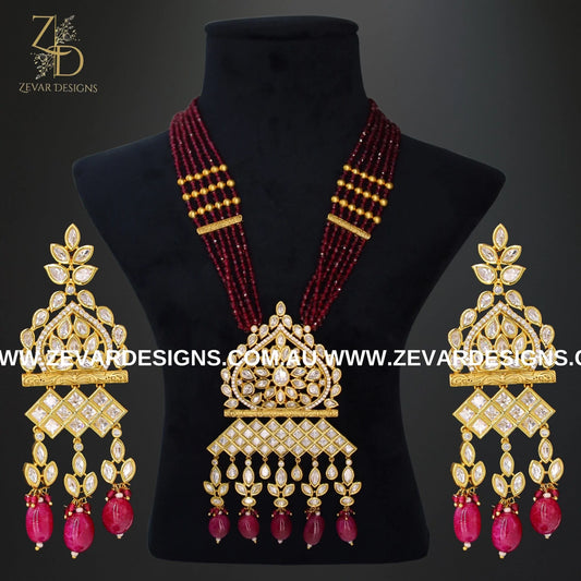 Zevar Designs Long Necklace Sets Kundan Polki Long Set - Ruby Red