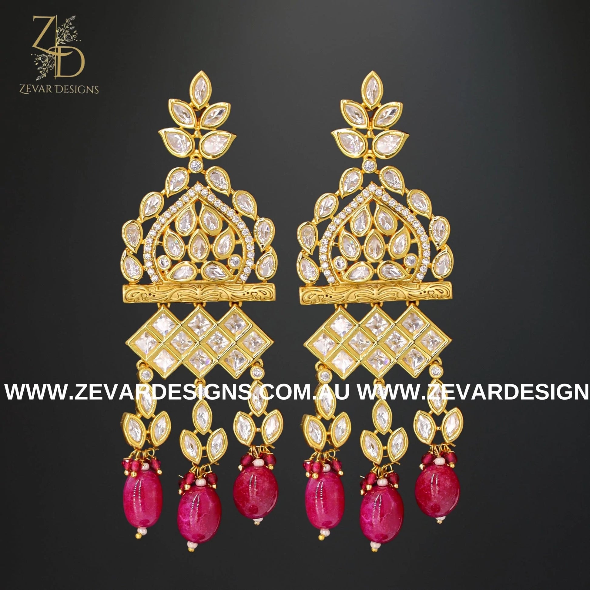 Zevar Designs Long Necklace Sets Kundan Polki Long Set - Ruby Red