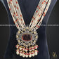 Zevar Designs Long Necklace Sets Kundan Polki Long Set with Carved Stone - Red