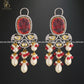 Zevar Designs Long Necklace Sets Kundan Polki Long Set with Carved Stone - Red