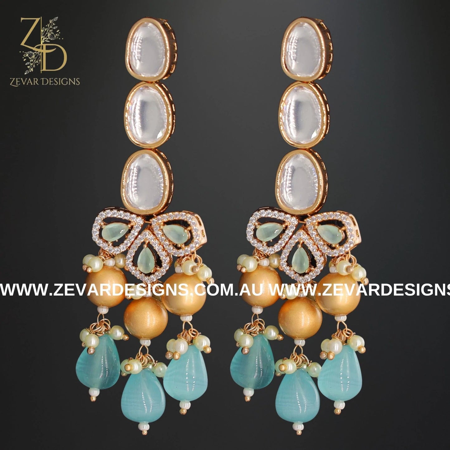 Zevar Designs Necklace Sets Kundan Polki Necklace Set - Aqua