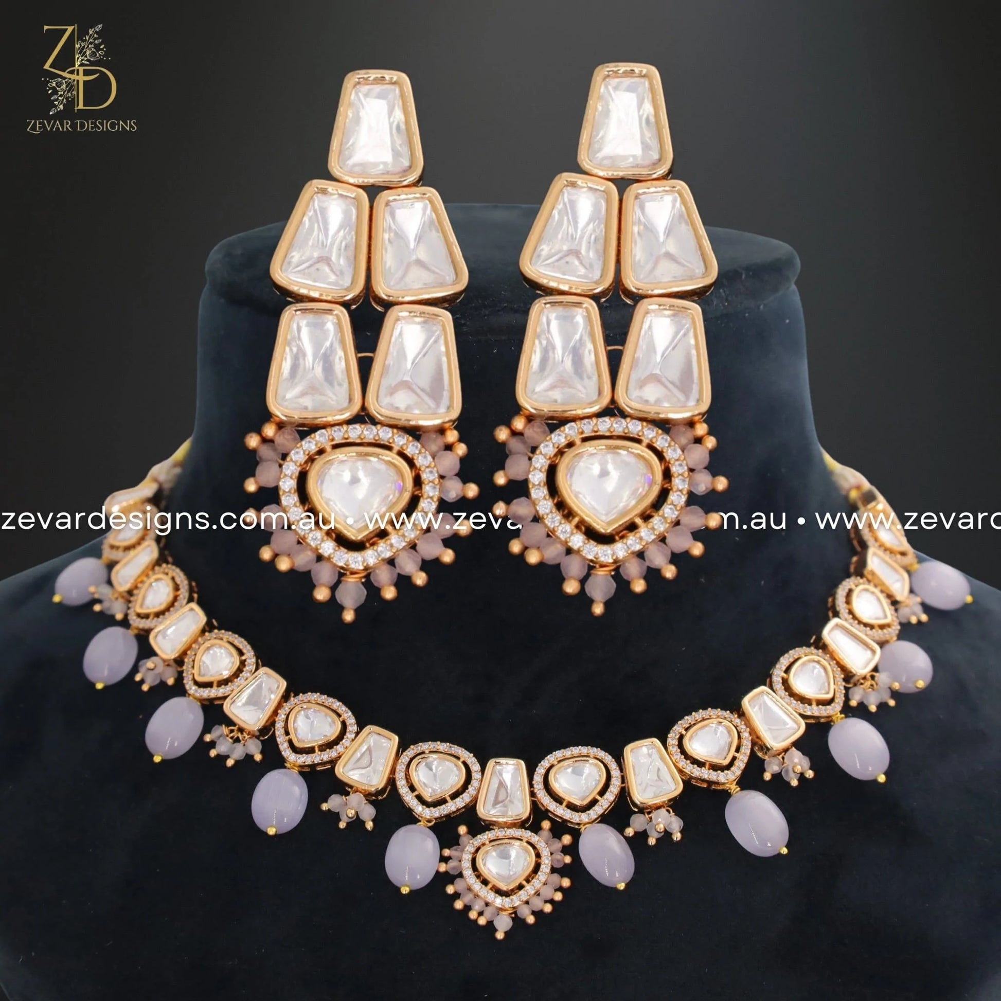 Zevar Designs Necklace Sets Kundan Polki Necklace Set - Grey