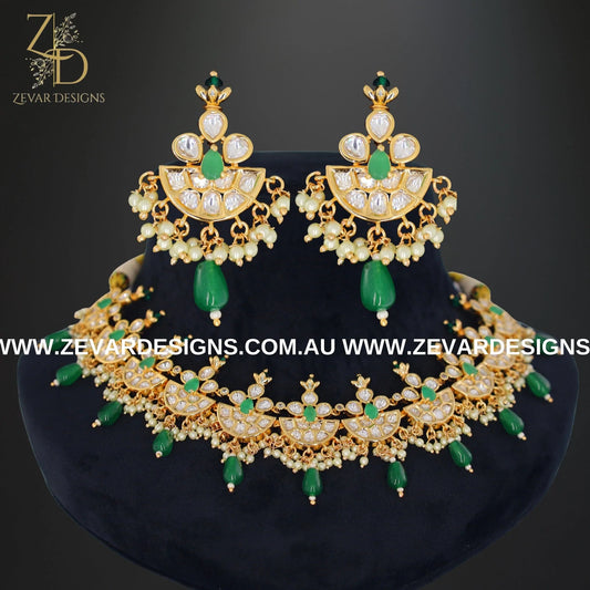 Zevar Designs Necklace Sets Kundan Polki Necklace Set in Emerald Green