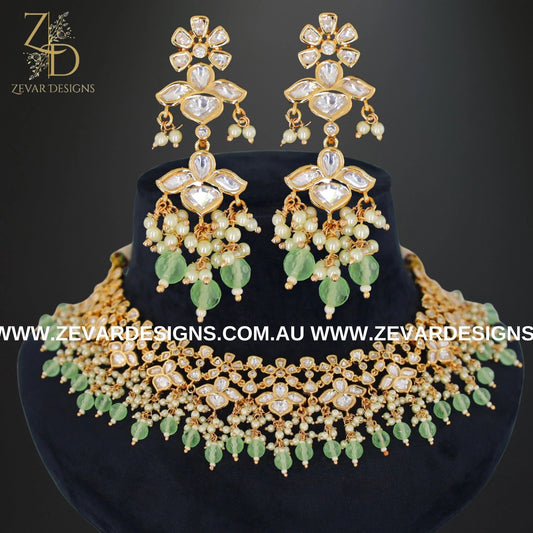 Zevar Designs Necklace Sets Kundan Polki Necklace Set in Mint