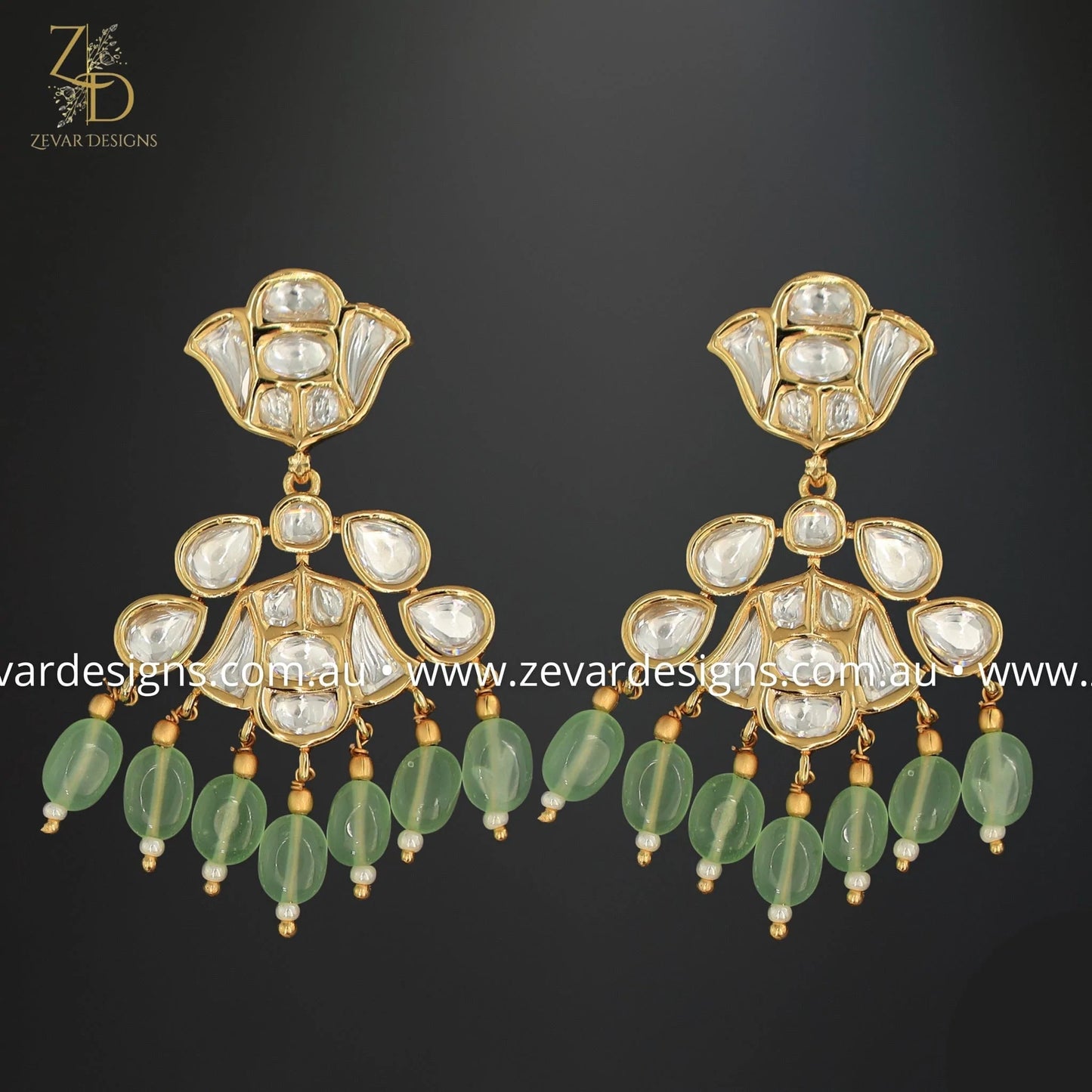 Zevar Designs Necklace Sets Kundan Polki Necklace Set in Mint