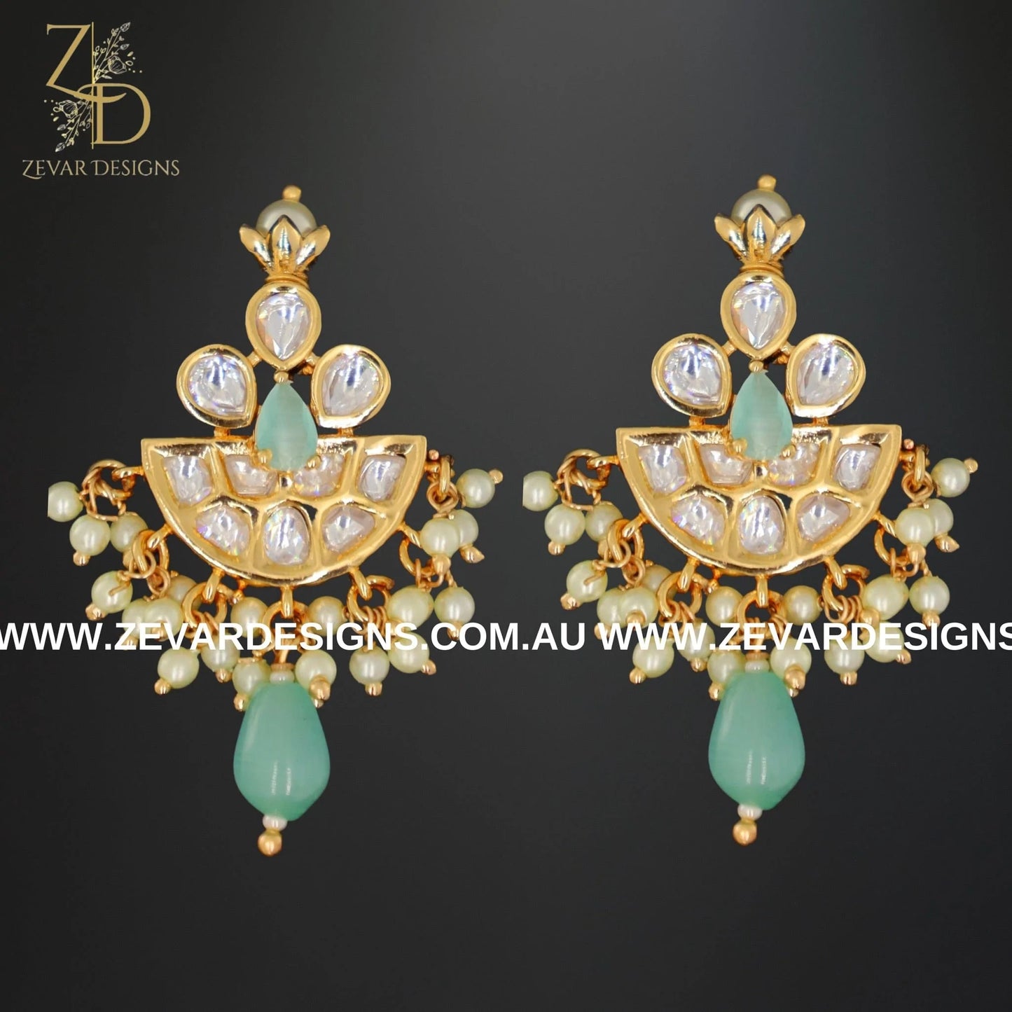 Zevar Designs Necklace Sets Kundan Polki Necklace Set in Mint Green