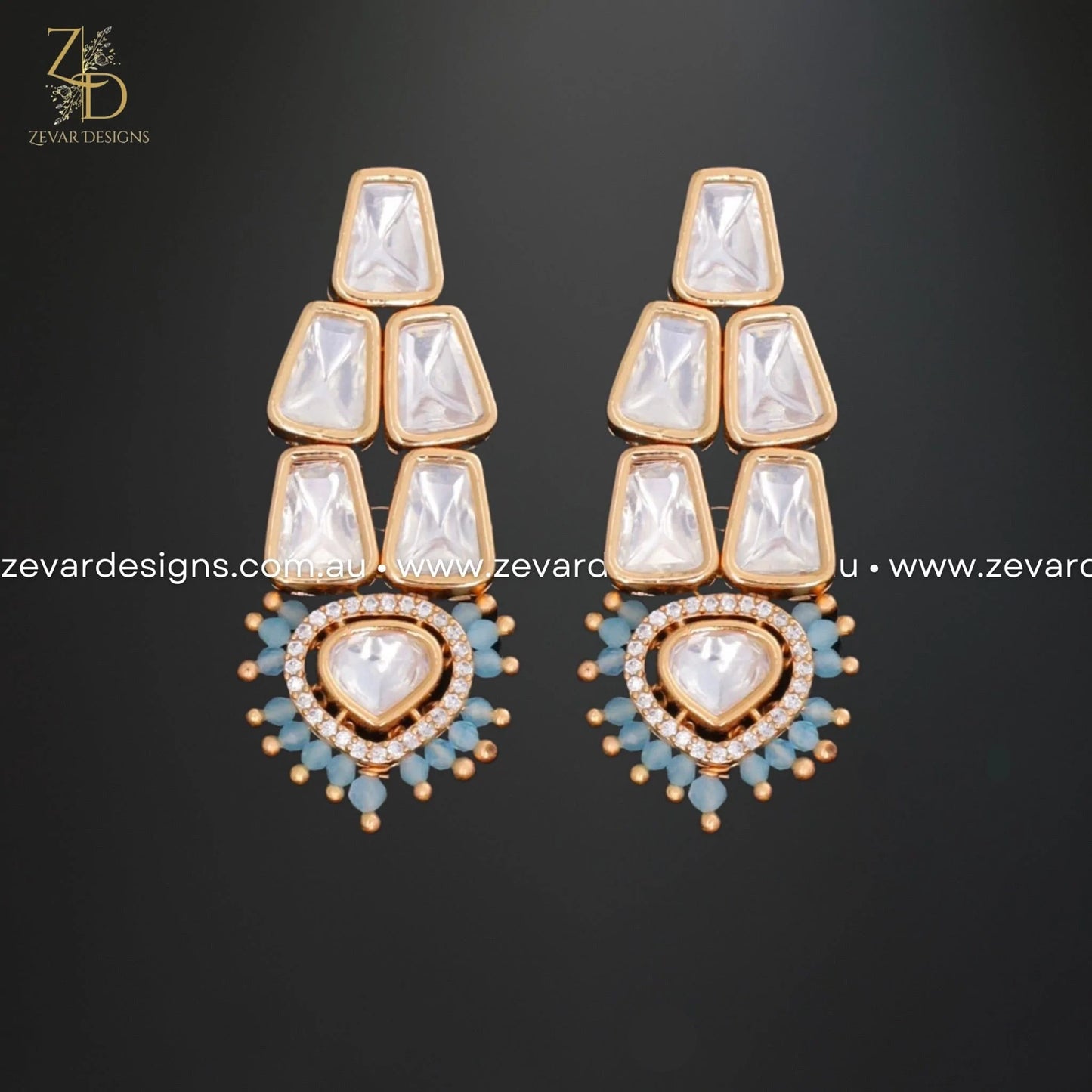 Zevar Designs Necklace Sets Kundan Polki Necklace Set - Powder Blue