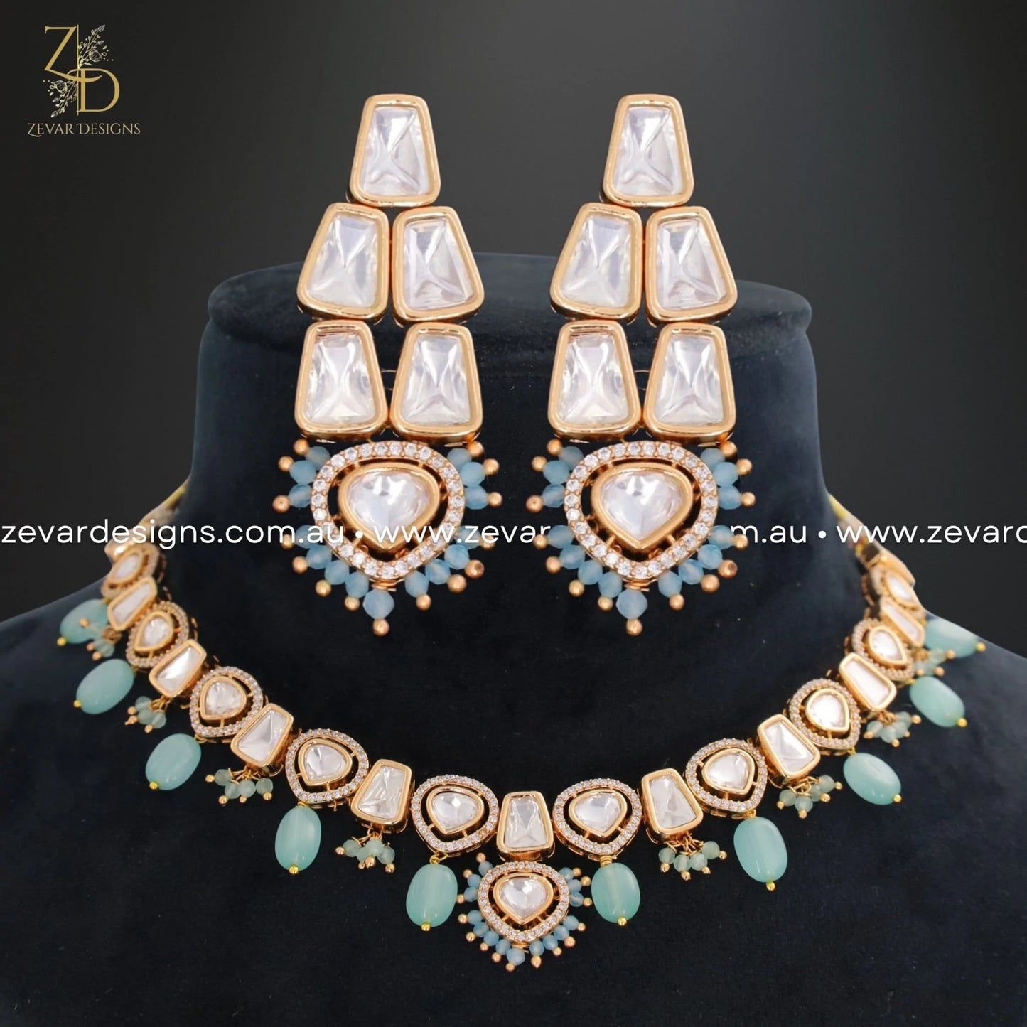 Zevar Designs Necklace Sets Kundan Polki Necklace Set - Powder Blue