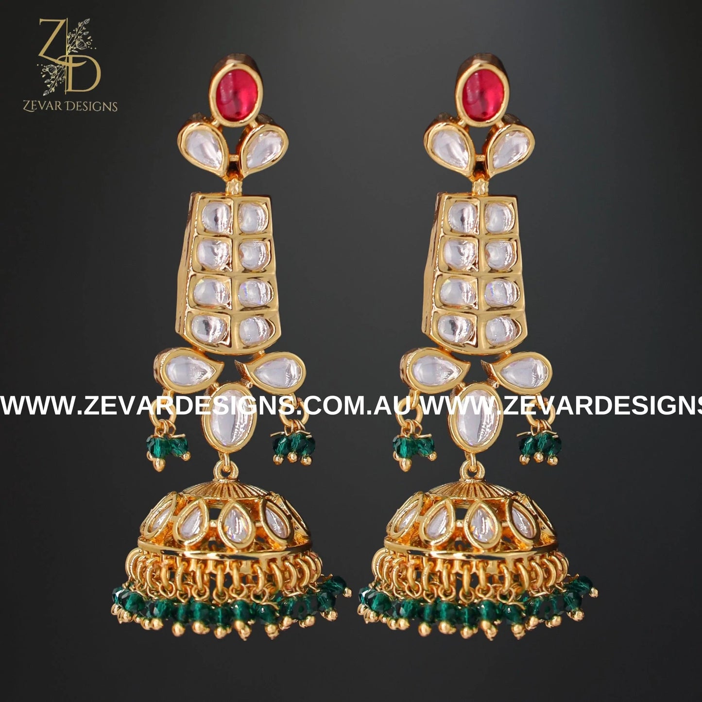 Zevar Designs Designer Necklace Sets Kundan Polki Necklace Set - Red and Green