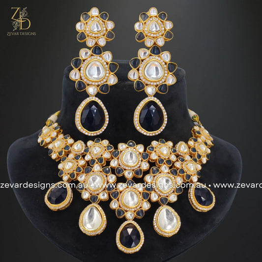 Zevar Designs Necklace Sets Kundan Polki Necklace Set - Sapphire Blue