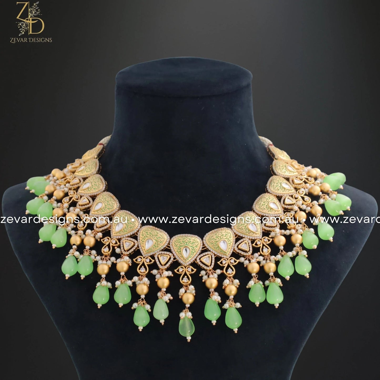 Zevar Designs Necklace Sets Kundan Polki Necklace Set with Meena - Mint
