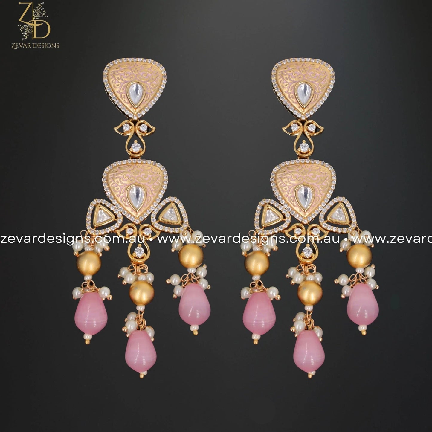 Zevar Designs Necklace Sets Kundan Polki Necklace Set with Meena - Pink
