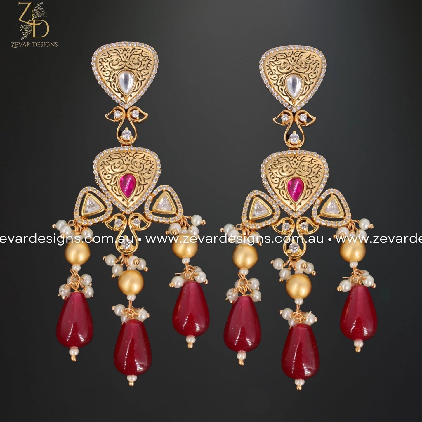 Zevar Designs Necklace Sets Kundan Polki Necklace Set with Meena - Red