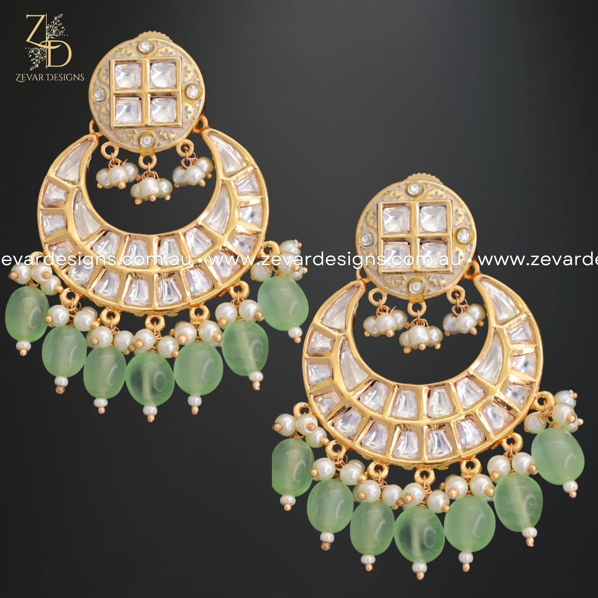 Zevar Designs Designer Necklace Sets Kundan Polki Necklace Set with Mint Drops