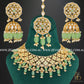 Zevar Designs Designer Necklace Sets Kundan Polki Necklace Set with Tikka - Mint Green