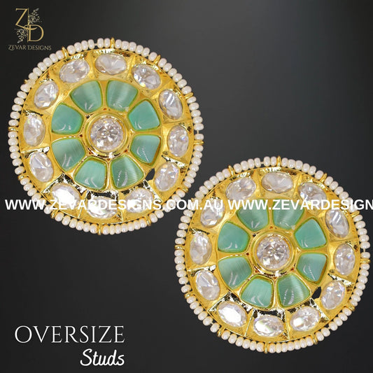 Zevar Designs Kundan Studs Kundan Polki Oversize Studs - Mint