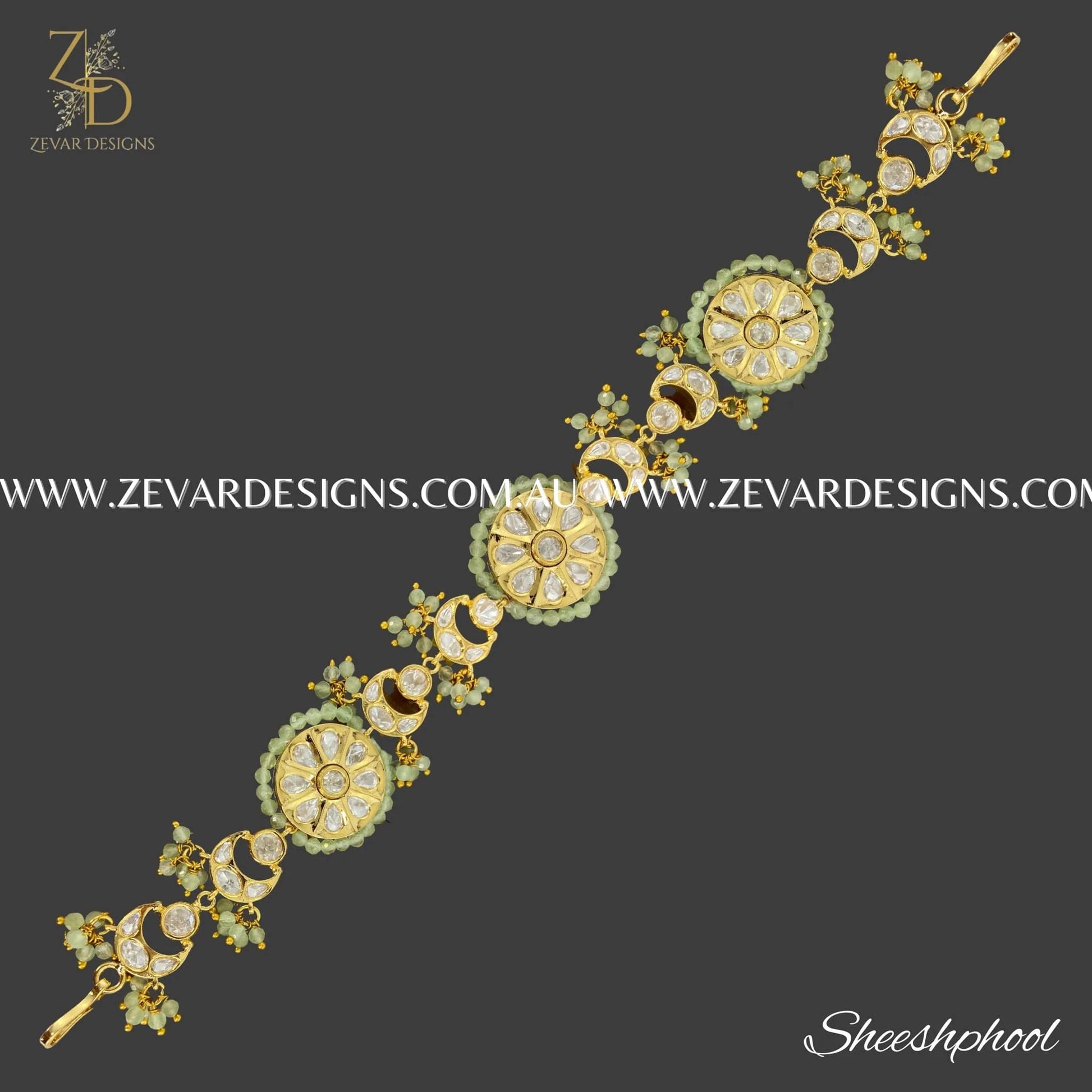 Kundan Polki Sheesh Phool Headband Mint