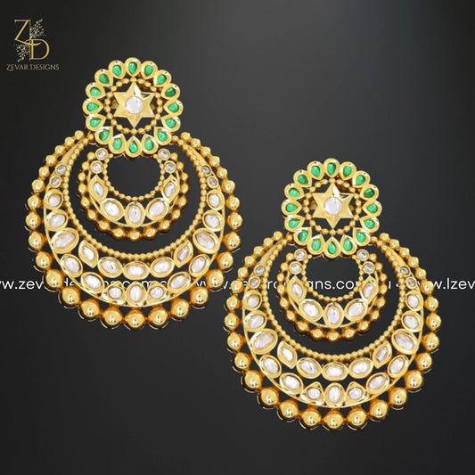 Zevar Designs Kundan Earrings Kundan Polki Traditional Earrings - Emerald