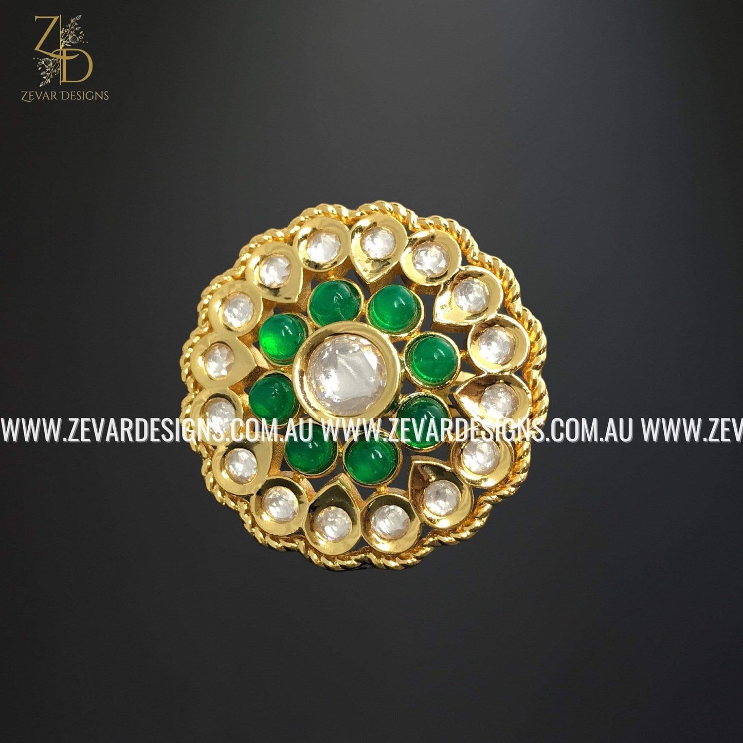 Zevar Designs Rings Kundan Ring - Emerald