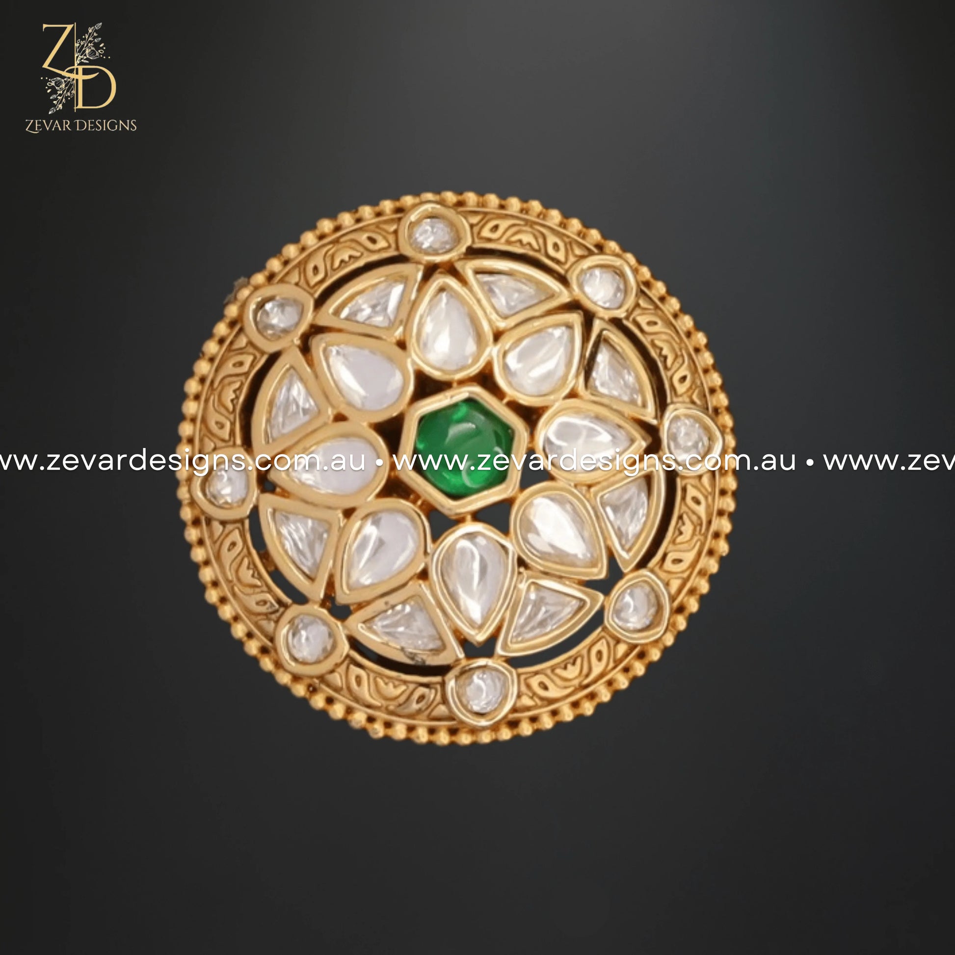 Zevar Designs Rings Kundan Ring - Green