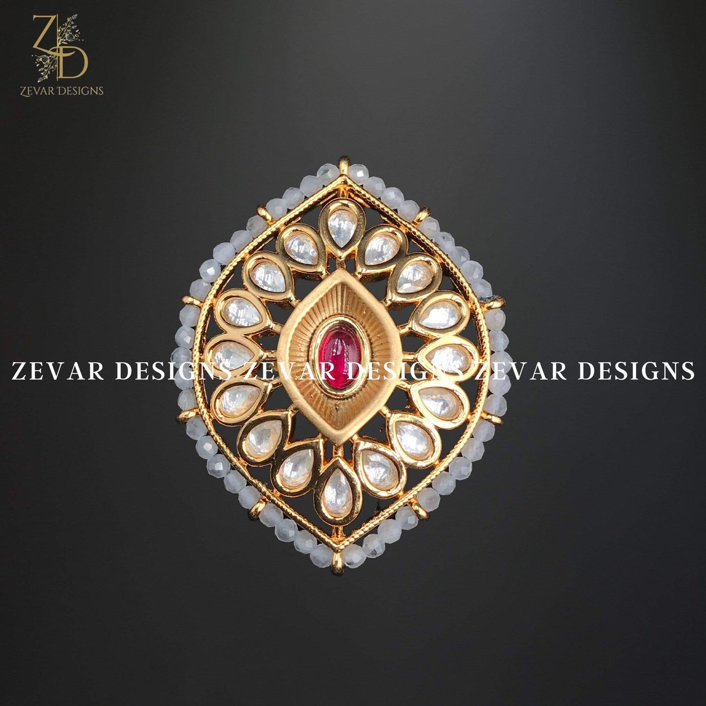 Zevar Designs Kundan Ring Kundan Ring - Grey