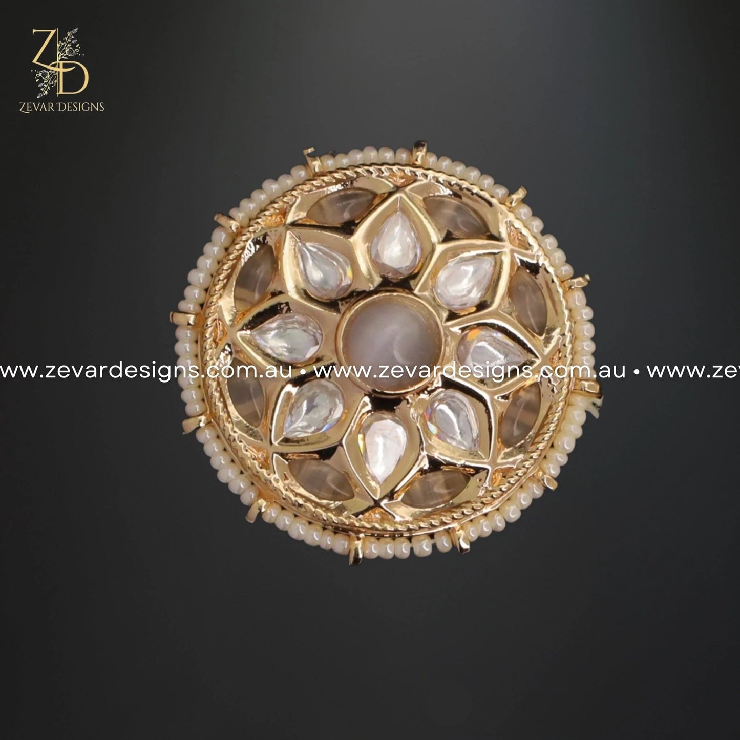 Zevar Designs Rings Kundan Ring - Grey
