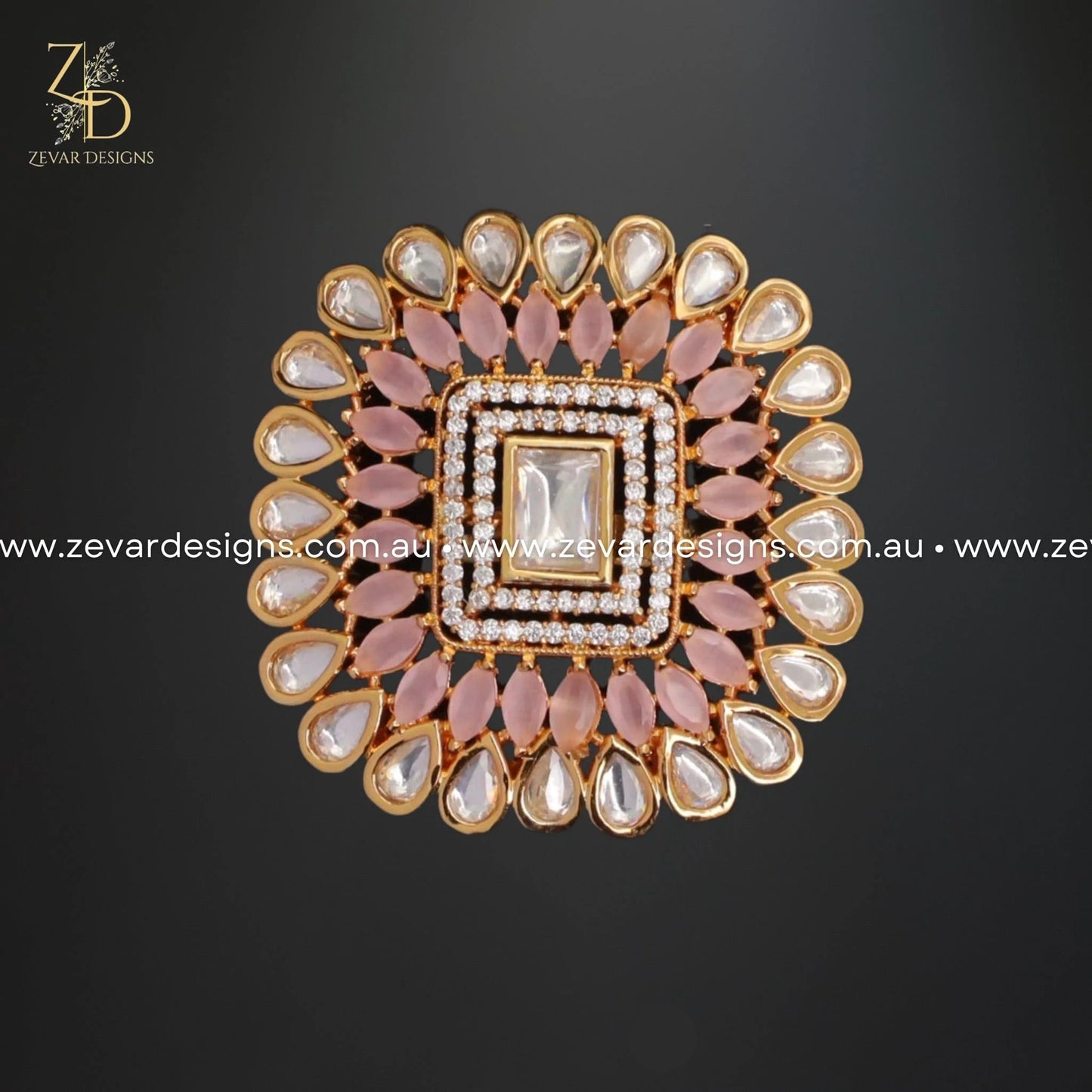 Zevar Designs Rings Kundan Ring in Baby Pink