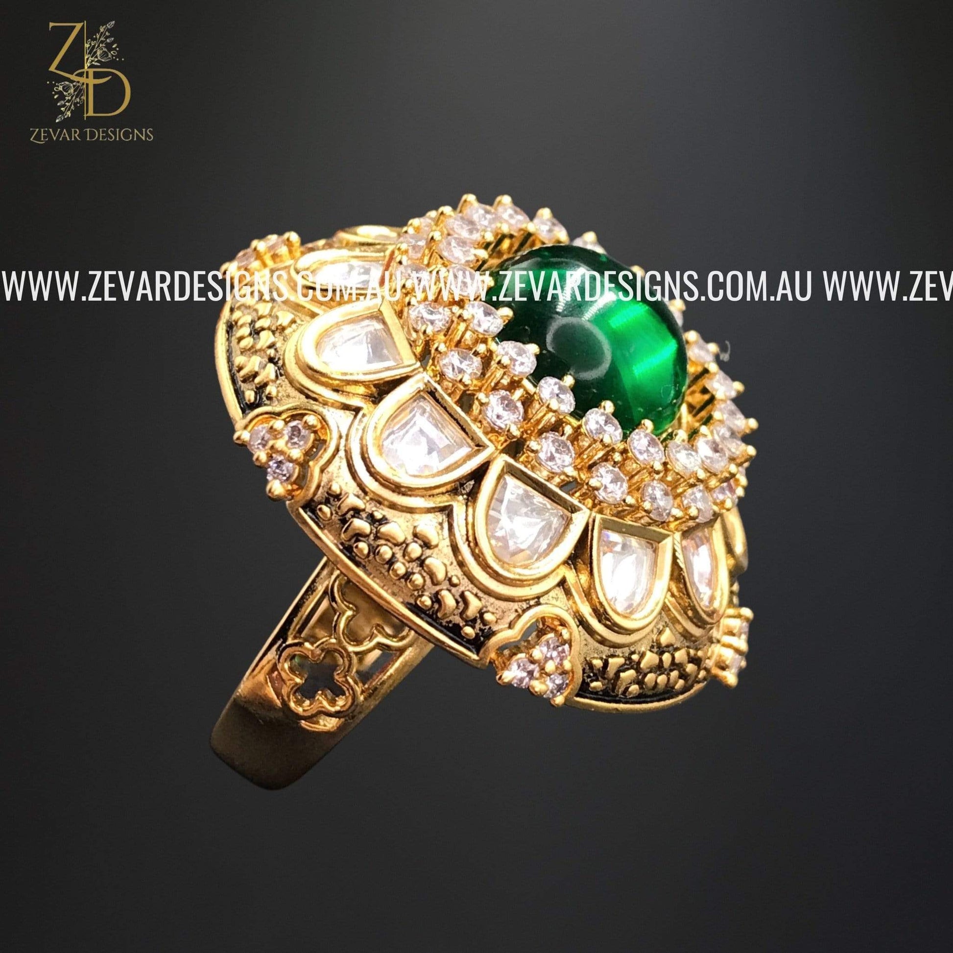 Zevar Designs Kundan Ring Kundan Ring in Emerald Green