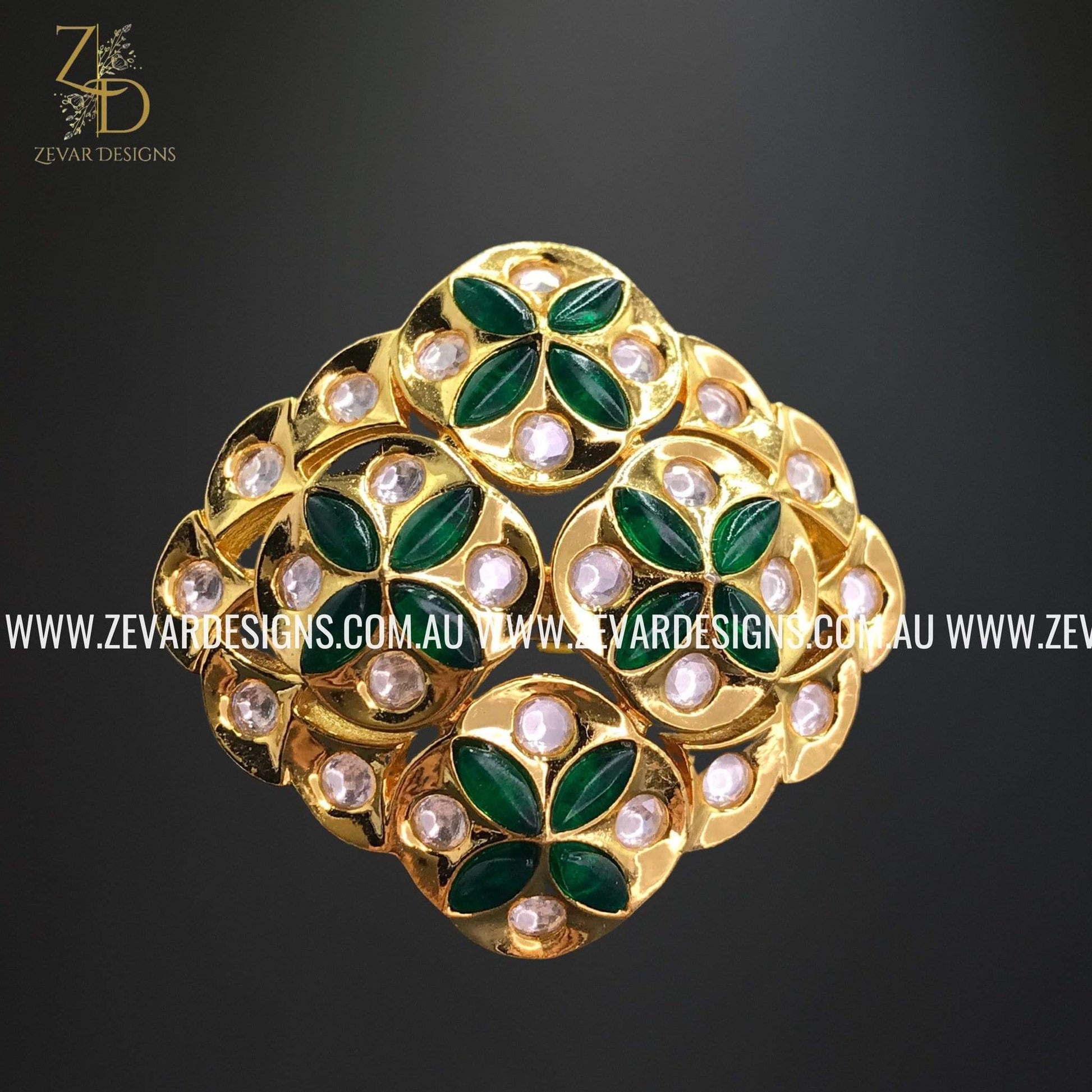 Zevar Designs Kundan Ring Square Kundan Ring in Emerald Green