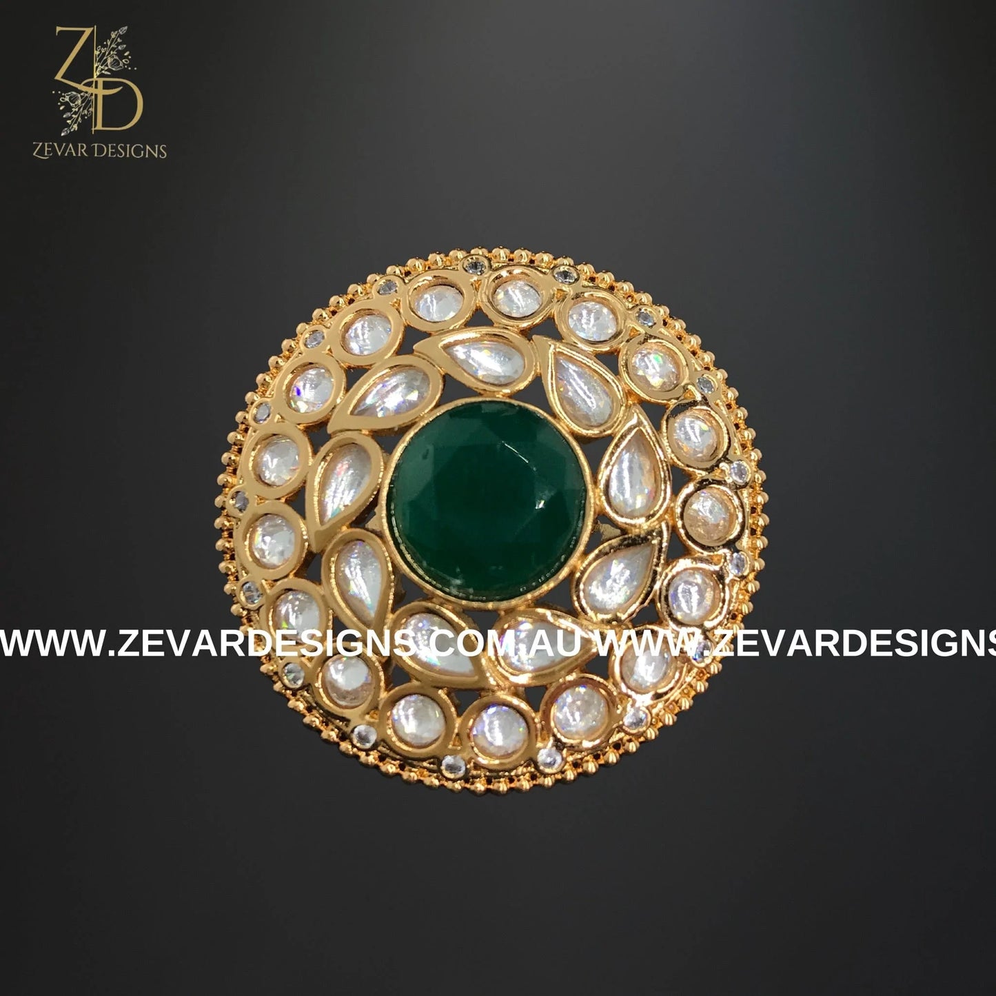 Zevar Designs Rings Kundan Ring in Emerald Green