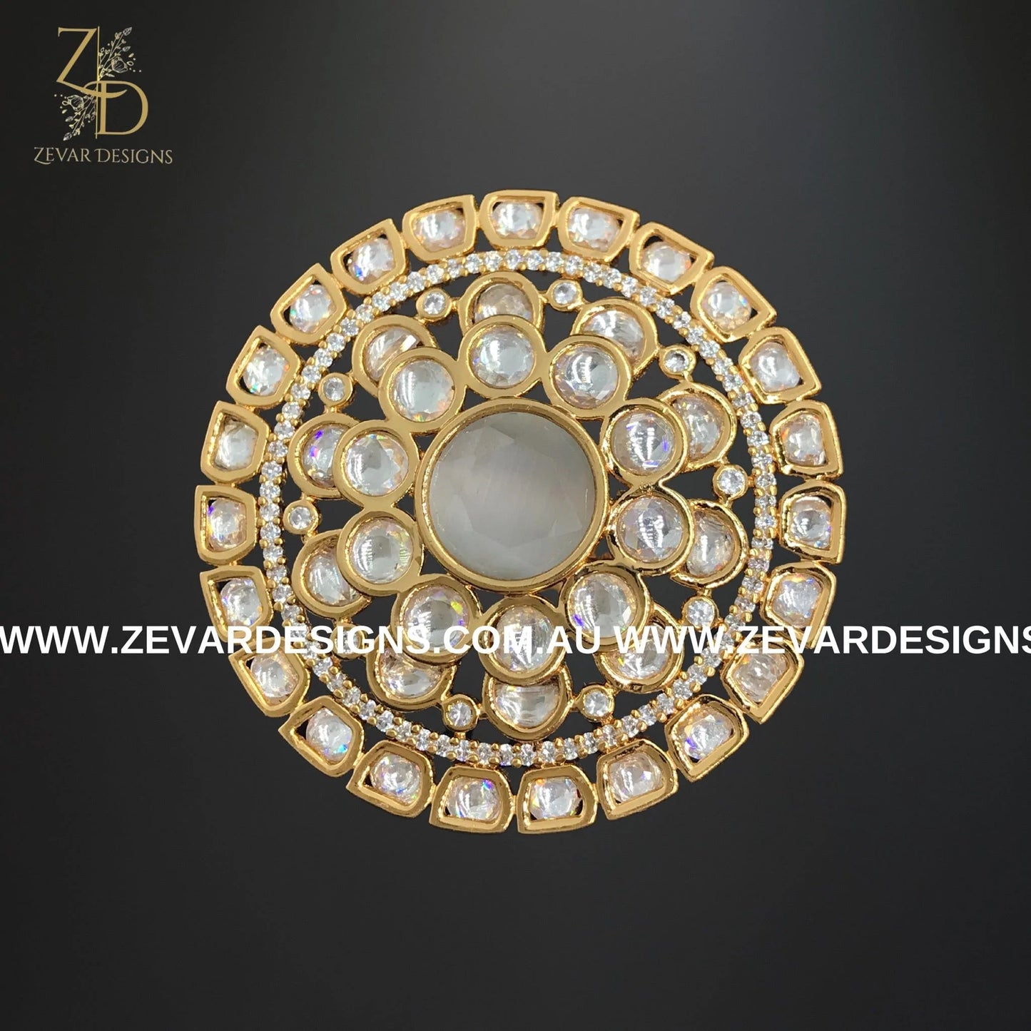 Zevar Designs Rings Kundan Ring in Grey