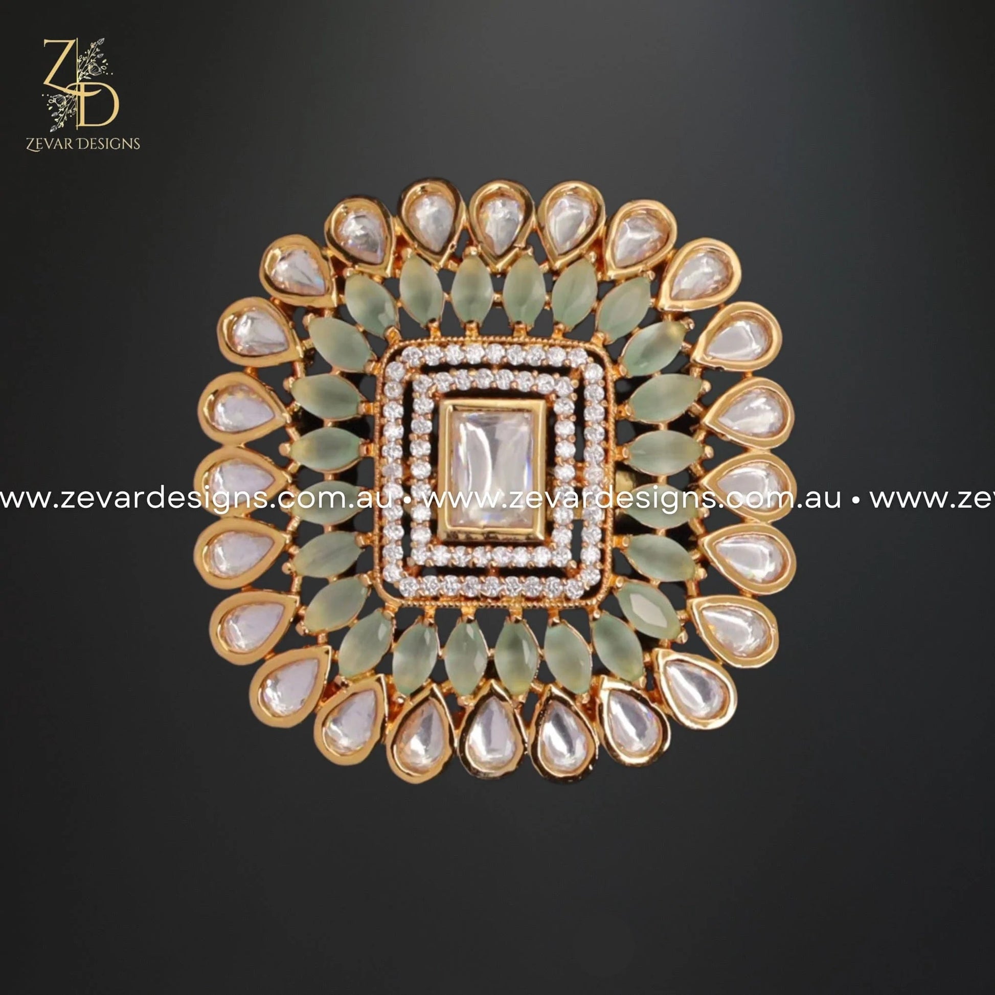 Zevar Designs Rings Kundan Ring in Mint