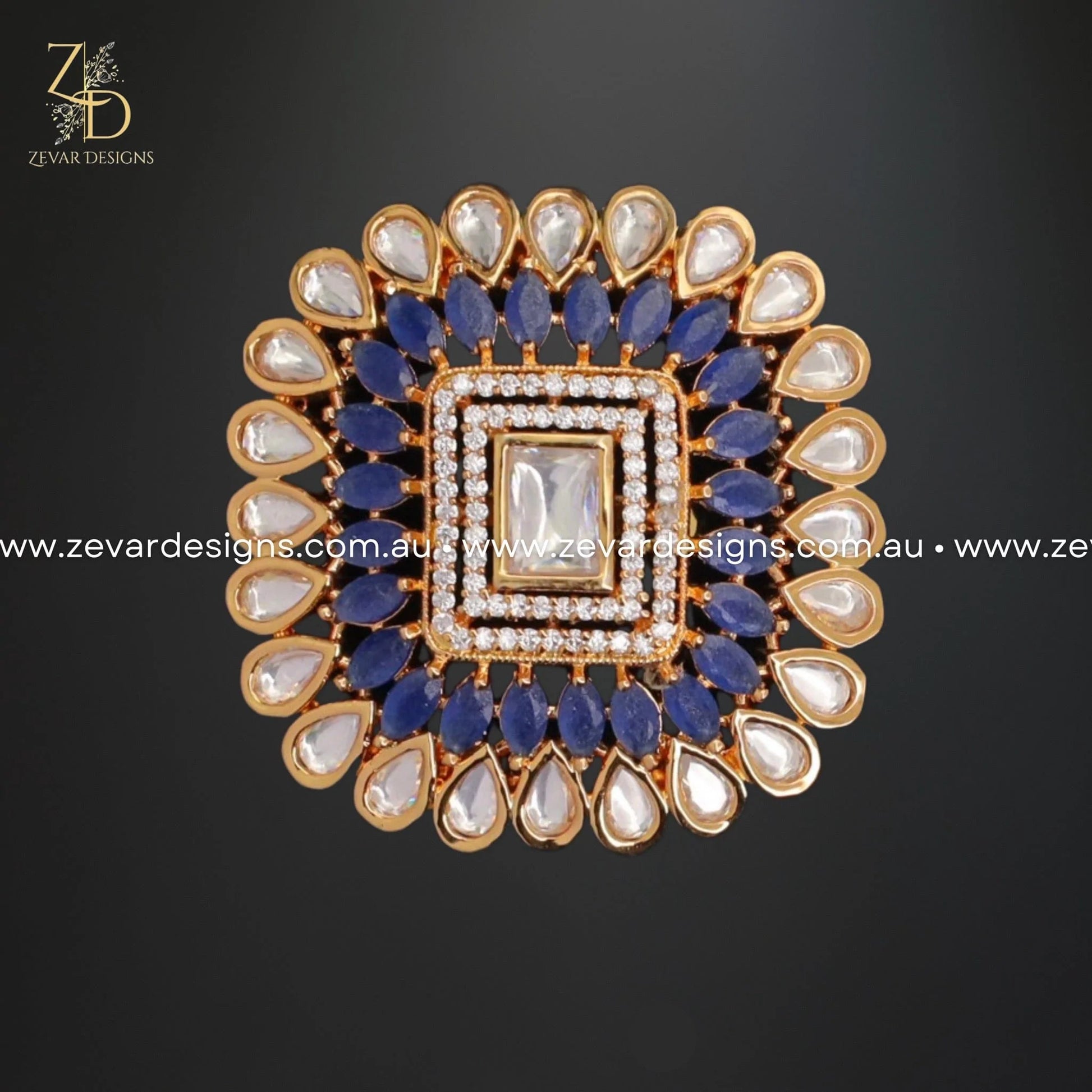 Zevar Designs Rings Kundan Ring in Navy Blue