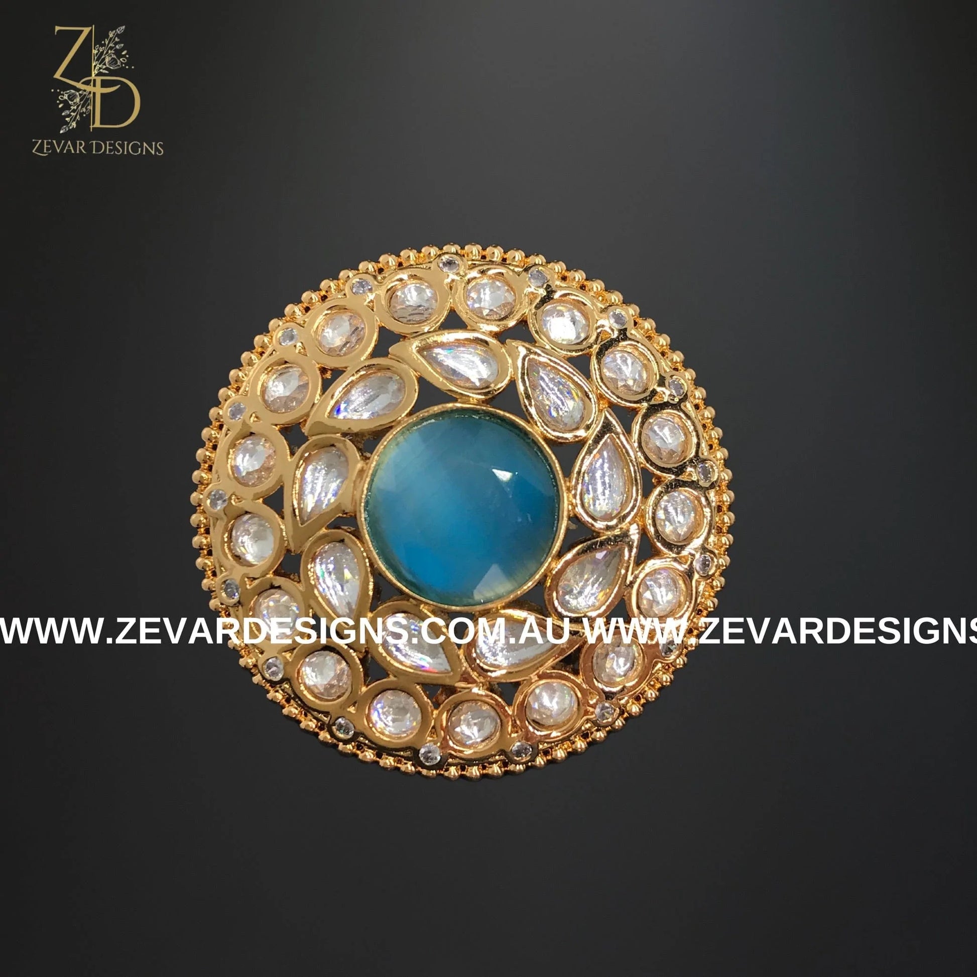 Zevar Designs Rings Kundan Ring in Powder Blue