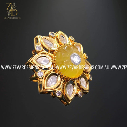 Zevar Designs Rings Kundan Ring in Yellow