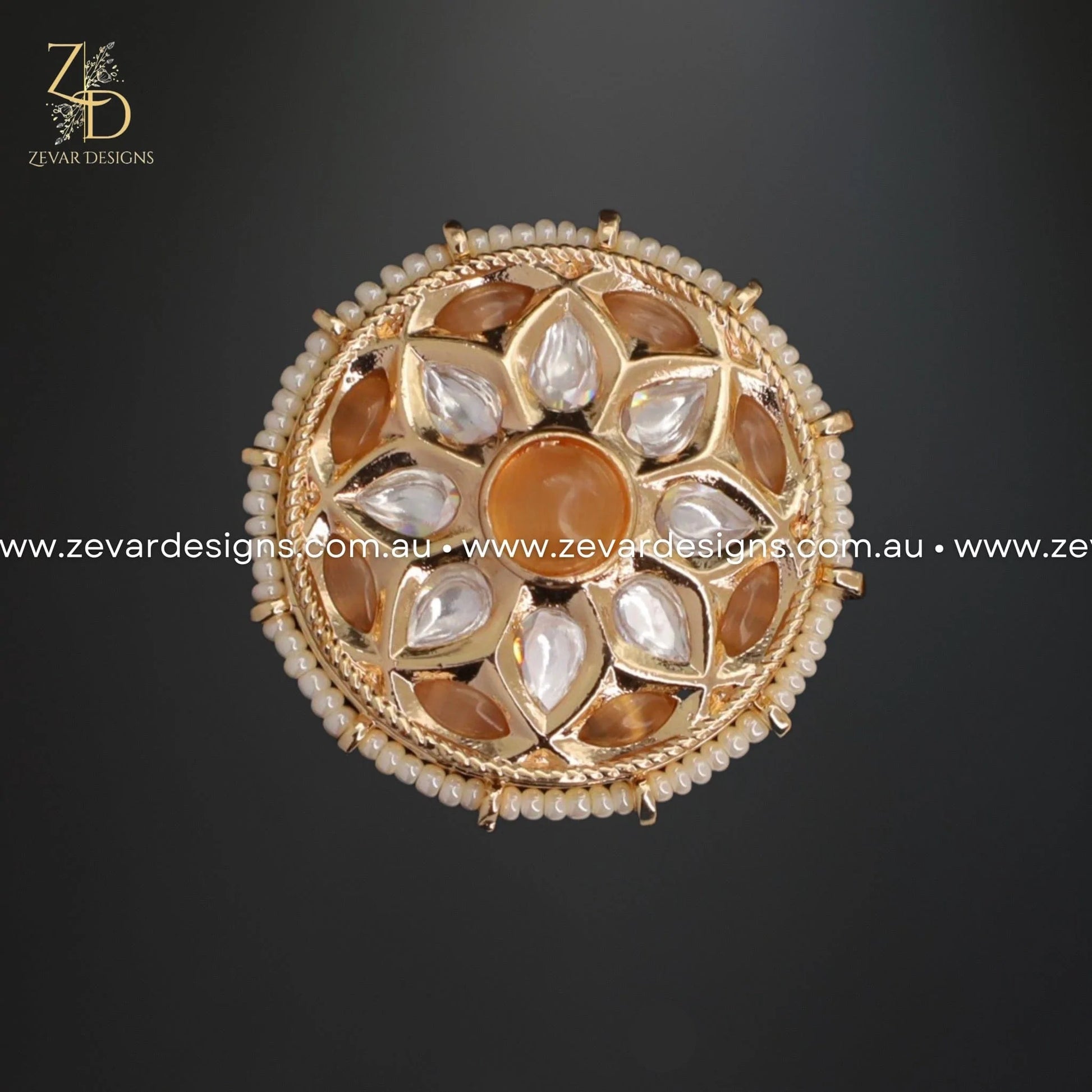 Zevar Designs Rings Kundan Ring - Peach